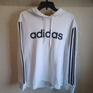 Adidas XL White W/ Black Adidas Logo / 3 Stripe Hoodie Sweatshirt Pullover
